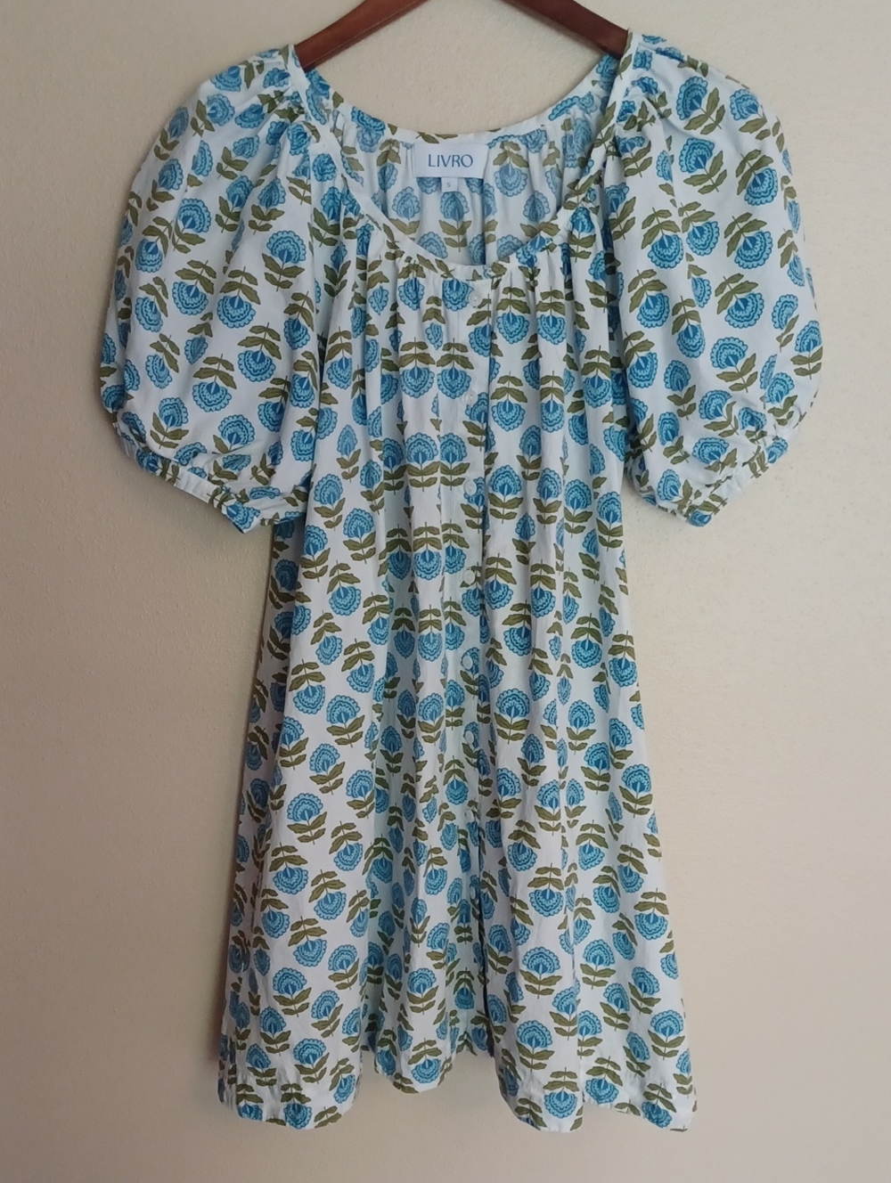 LIVRO Day Dress SZ S Mini Floral Block Print Boho Feminine Flowy